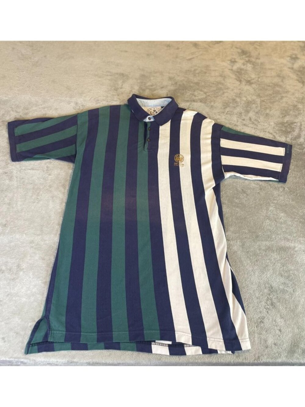 Vintage New River River Sports Men's L Striped Polo Green Navy Colorblock